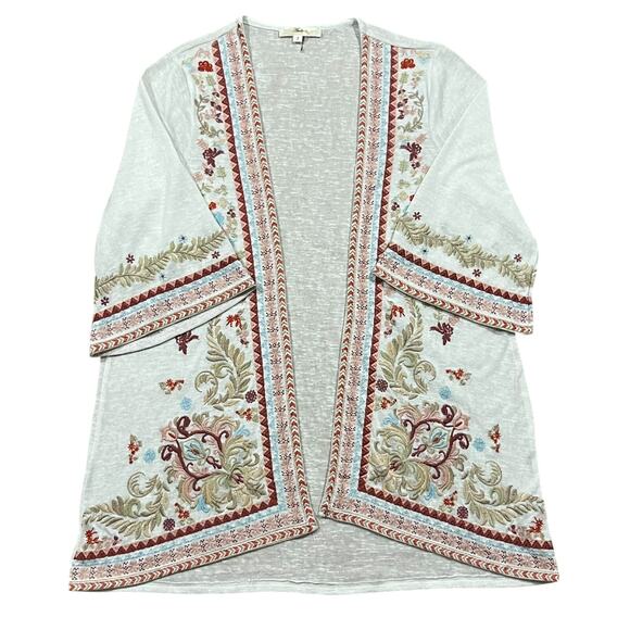 Andree By Unit White Floral Embroidered Kimono Top Size Small - Picture 1 of 5